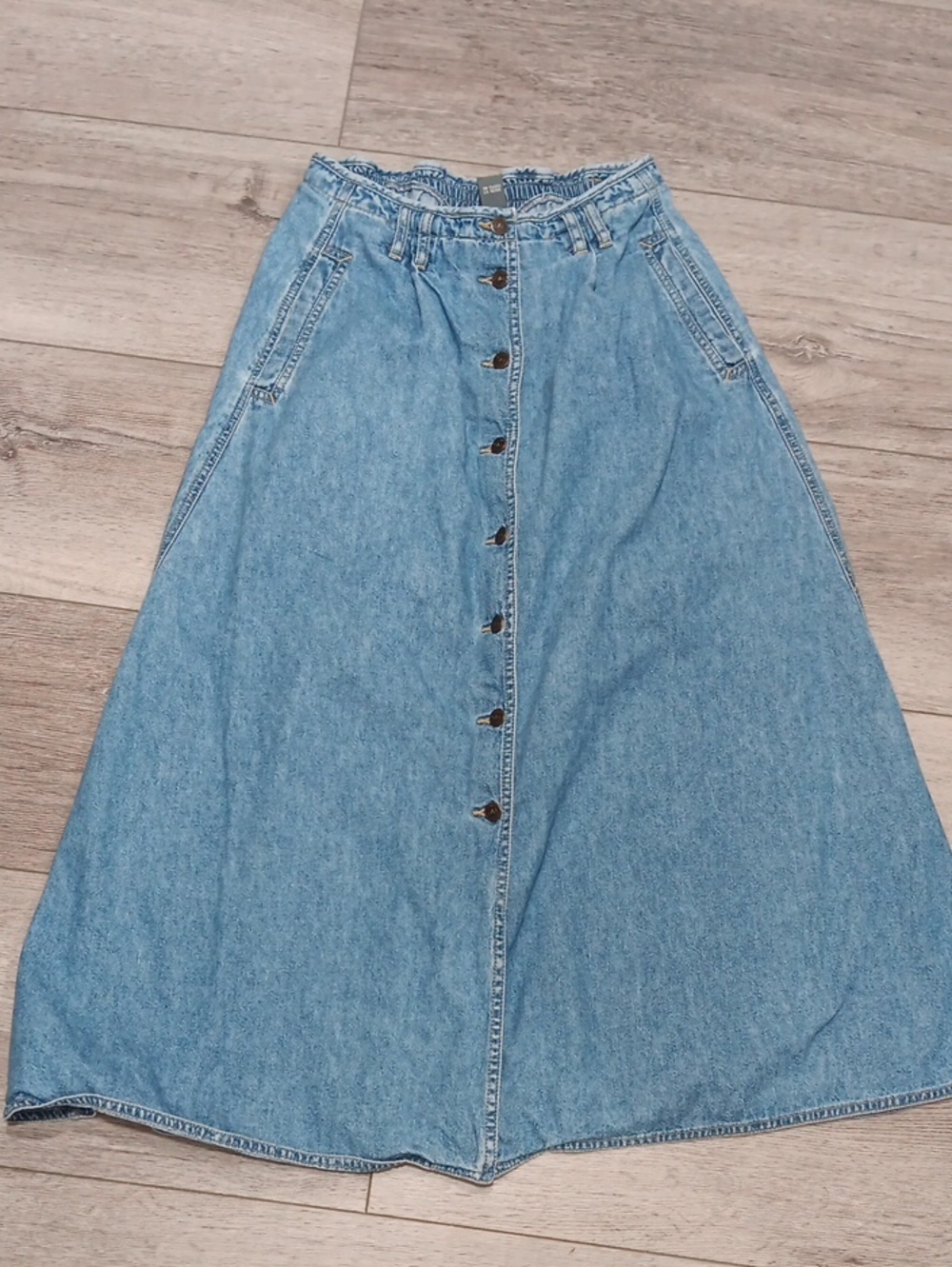 Light Blue Denim Button-Front A-Line Skirt
